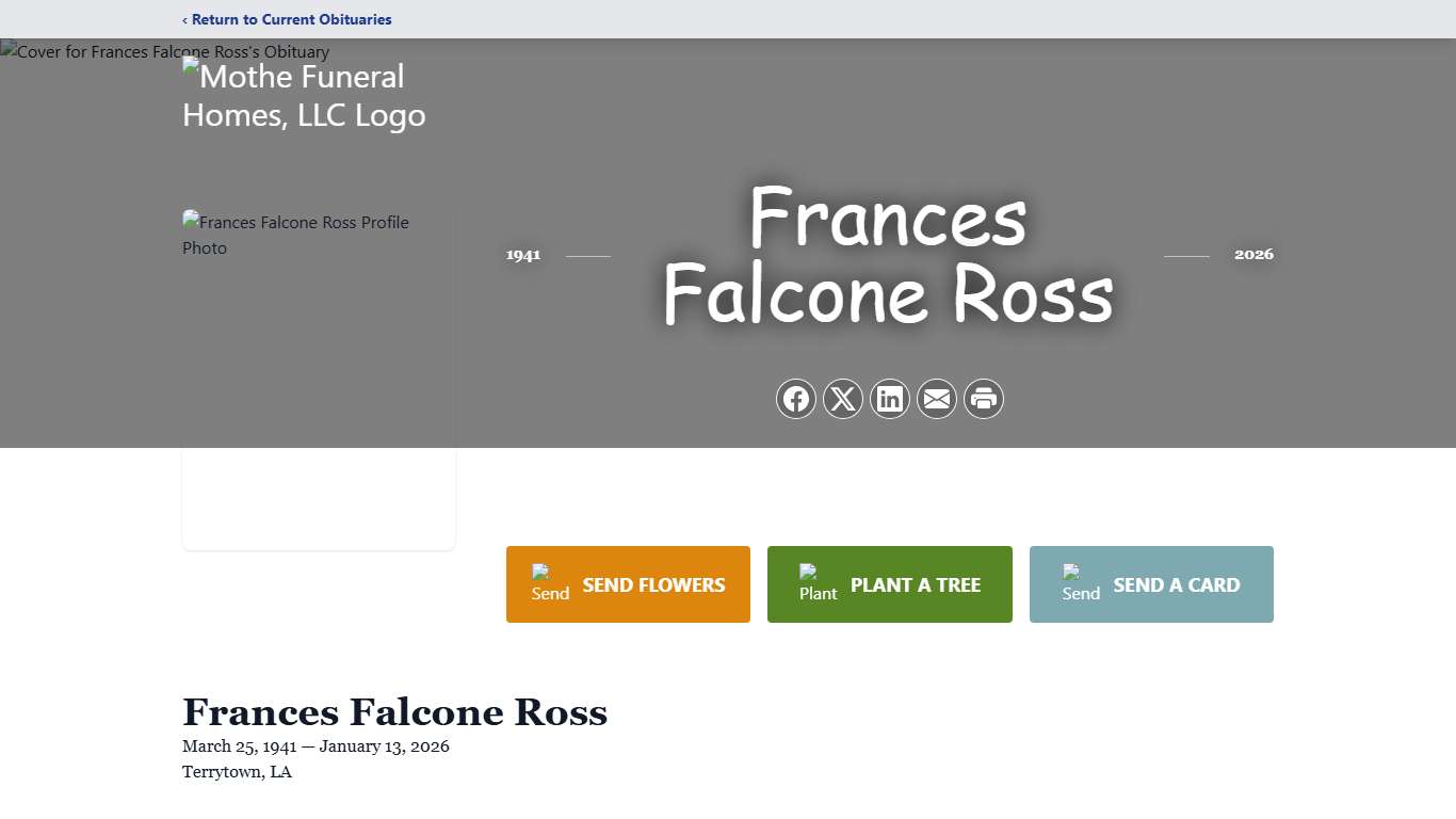 Frances Falcone Ross Obituary January 13, 2026 - Mothe Funeral Homes, LLC